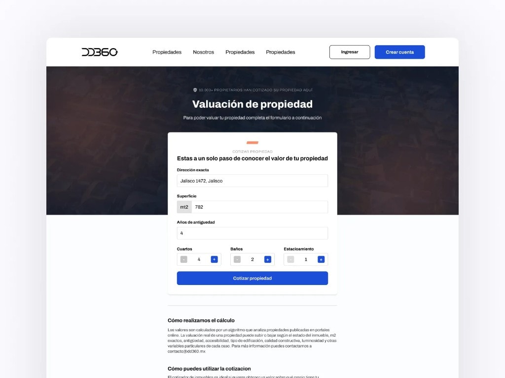 DD360, valuación de propiedades en línea